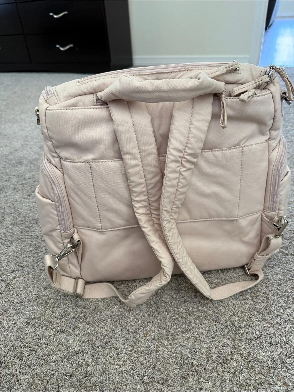 caraa baby diaper bag cream fabric backpack